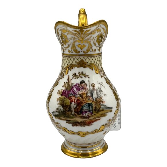 Antique Dresden Ohme Germany Creamer & Sugar Hand Painted Watteau Scenes Gold - Picture 4 of 16